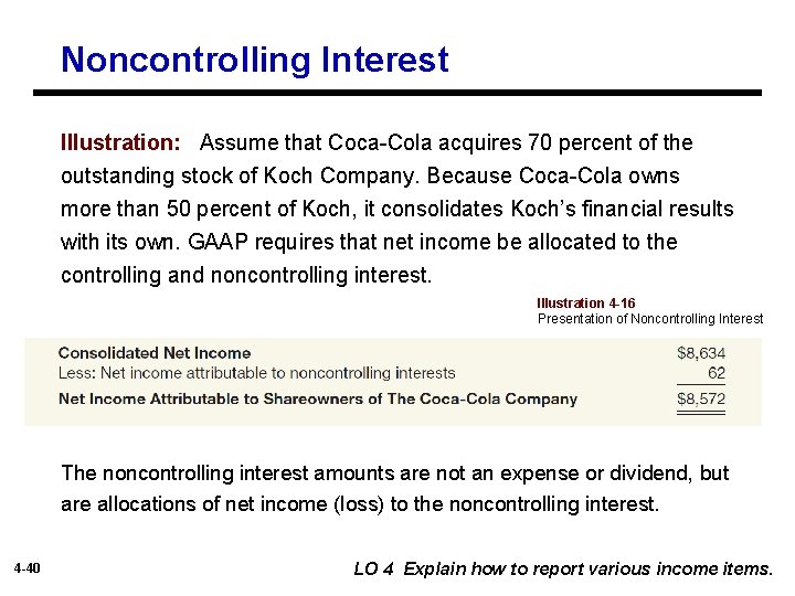 Noncontrolling Interest Illustration: Assume that Coca-Cola acquires 70 percent of the outstanding stock of