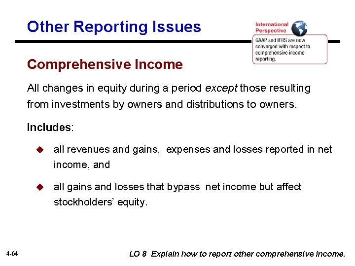 Other Reporting Issues Comprehensive Income All changes in equity during a period except those