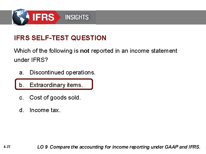 IFRS SELF-TEST QUESTION Which of the following is not reported in an income statement