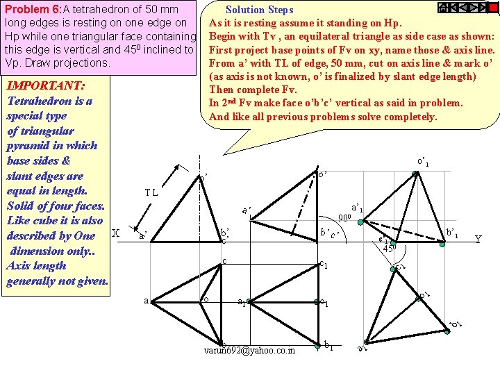 Problem 6: A tetrahedron of 50 mm long edges is resting on one edge Problem 6: A tetrahedron of 50 mm long edges is resting on one edge