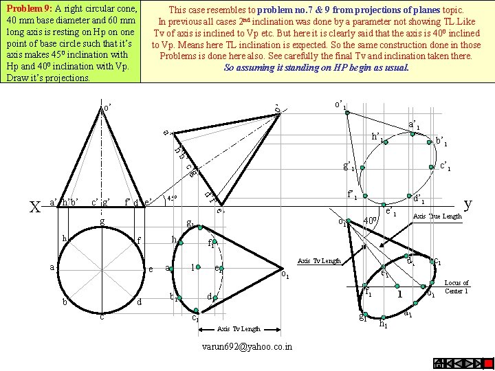 Problem 9: A right circular cone, 40 mm base diameter and 60 mm long Problem 9: A right circular cone, 40 mm base diameter and 60 mm long