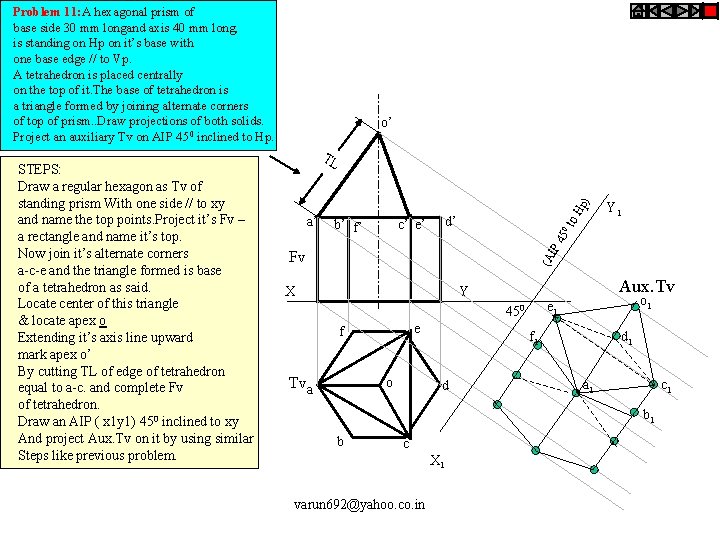 Problem 11: A hexagonal prism of base side 30 mm longand axis 40 mm