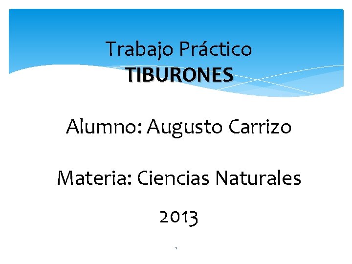 Trabajo Práctico TIBURONES Alumno: Augusto Carrizo Materia: Ciencias Naturales 2013 1 