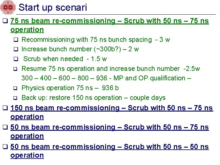 Start up scenari q 75 ns beam re-commissioning – Scrub with 50 ns –
