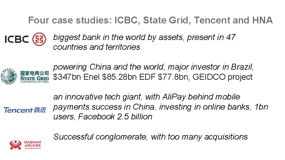 Four case studies: ICBC, State Grid, Tencent and HNA biggest bank in the world