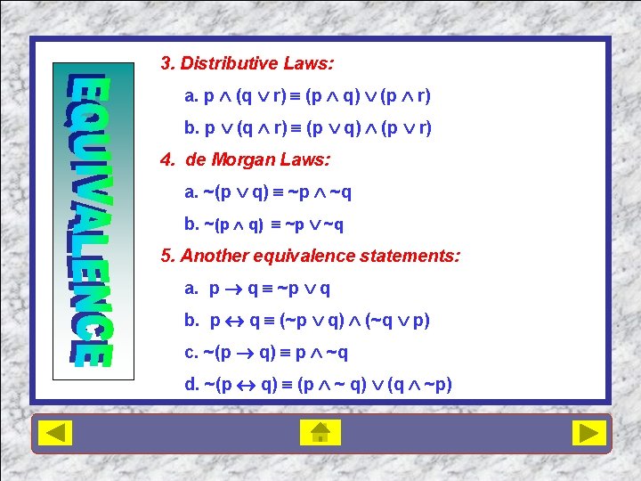 3. Distributive Laws: a. p (q r) (p q) (p r) b. p (q