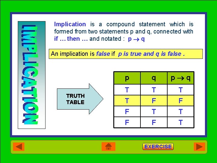 Implication is a compound statement which is formed from two statements p and q,