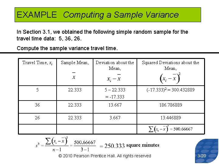 EXAMPLE Computing a Sample Variance In Section 3. 1, we obtained the following simple