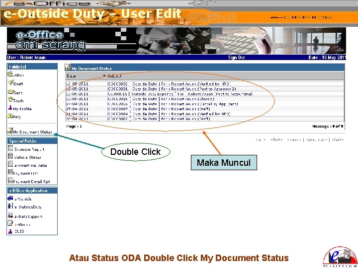 e-Outside Duty – User Edit Double Click Maka Muncul Atau Status ODA Double Click