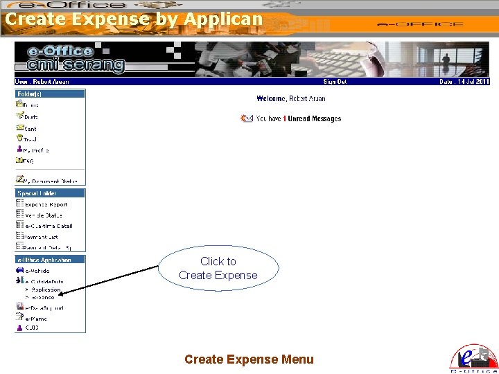 Create Expense by Applican Click to Create Expense Menu 