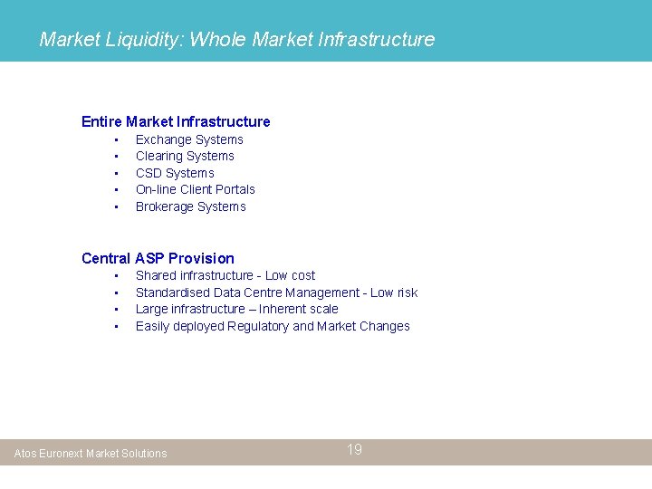 Market Liquidity: Whole Market Infrastructure Entire Market Infrastructure • • • Exchange Systems Clearing