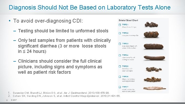 Diagnosis Should Not Be Based on Laboratory Tests Alone • To avoid over-diagnosing CDI: