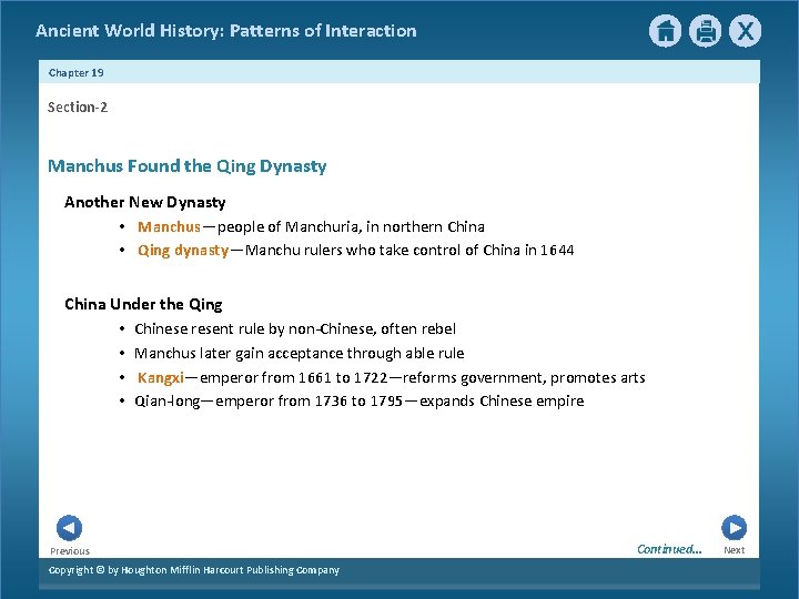 Ancient World History: Patterns of Interaction Chapter 19 Section-2 Manchus Found the Qing Dynasty