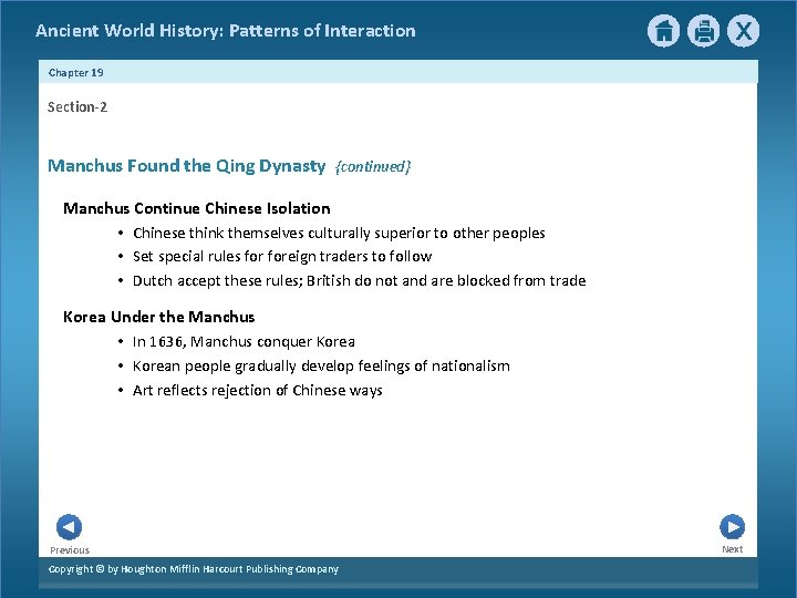 Ancient World History: Patterns of Interaction Chapter 19 Section-2 Manchus Found the Qing Dynasty
