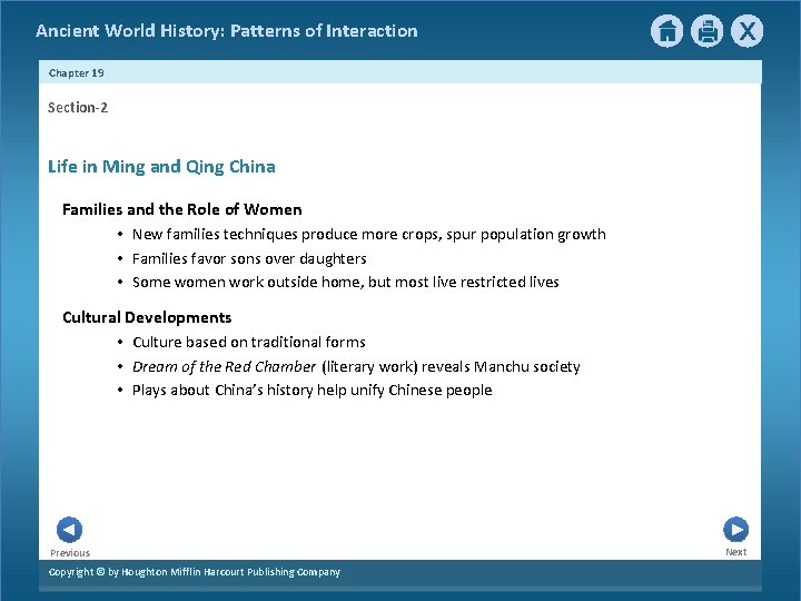 Ancient World History: Patterns of Interaction Chapter 19 Section-2 Life in Ming and Qing