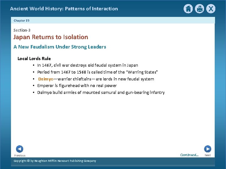 Ancient World History: Patterns of Interaction Chapter 19 Section-3 Japan Returns to Isolation A