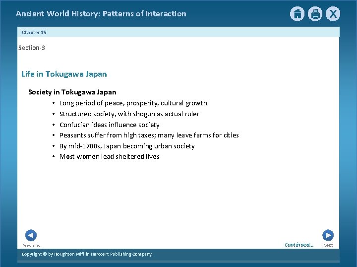 Ancient World History: Patterns of Interaction Chapter 19 Section-3 Life in Tokugawa Japan Society