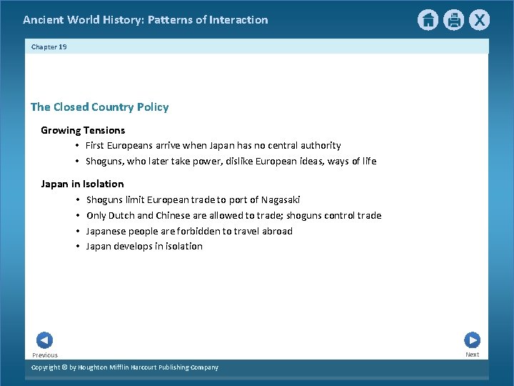 Ancient World History: Patterns of Interaction Chapter 19 The Closed Country Policy Growing Tensions