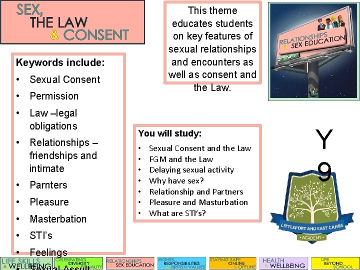 This theme educates students on key features of sexual relationships and encounters as well
