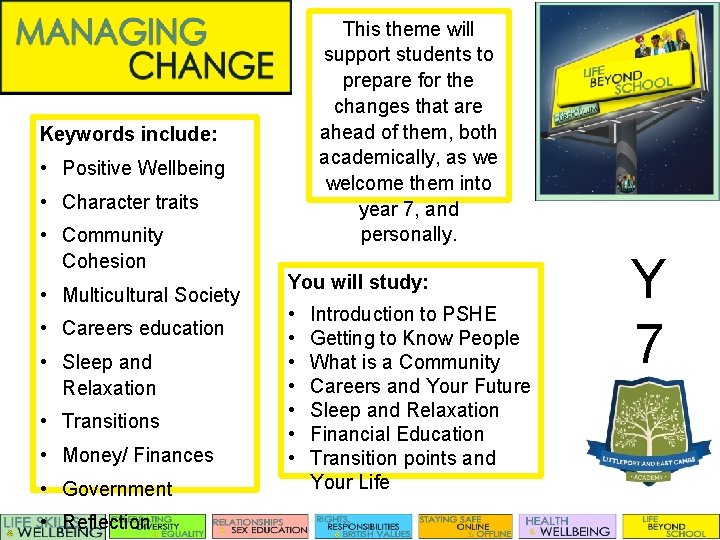This theme will support students to prepare for the changes that are ahead of