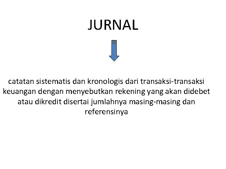 JURNAL catatan sistematis dan kronologis dari transaksi-transaksi keuangan dengan menyebutkan rekening yang akan didebet