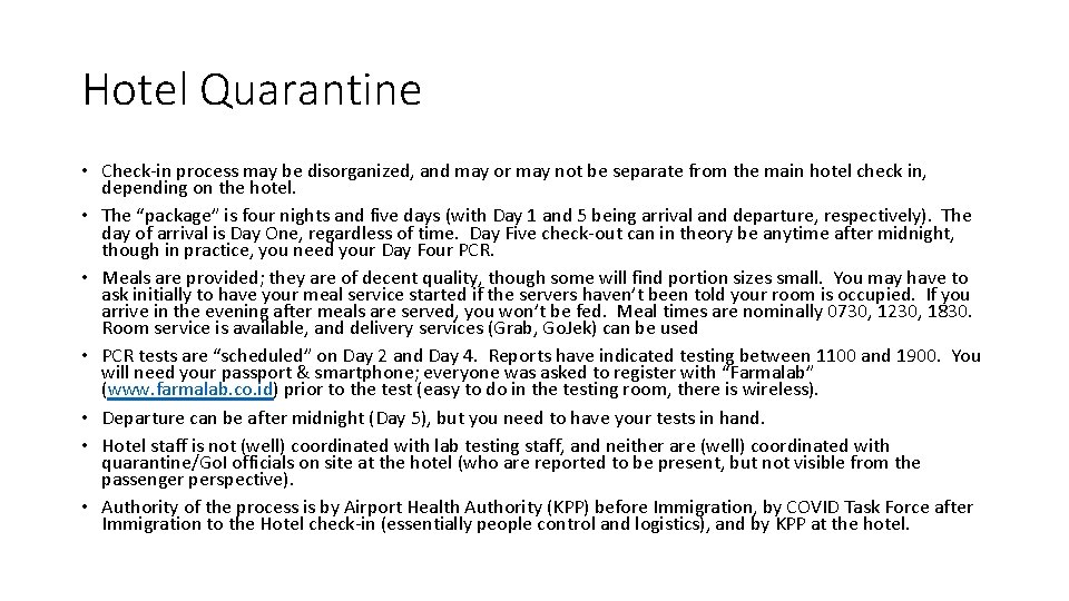 Indonesia Arrival Quarantine As of 15 Jan 2021