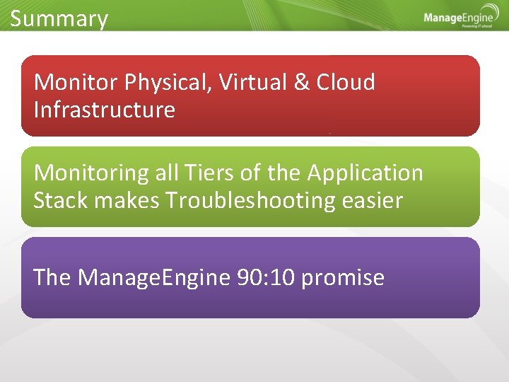 Summary Monitor Physical, Virtual & Cloud Infrastructure Monitoring all Tiers of the Application Stack