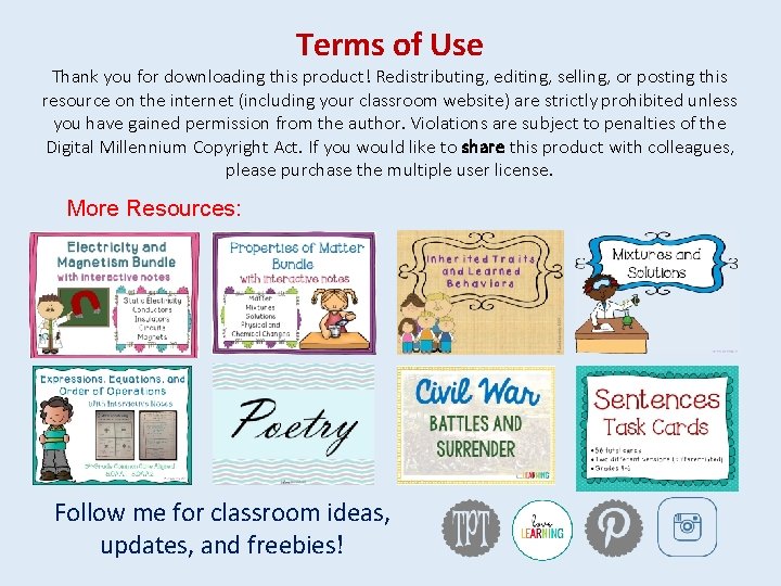 Terms of Use Thank you for downloading this product! Redistributing, editing, selling, or posting
