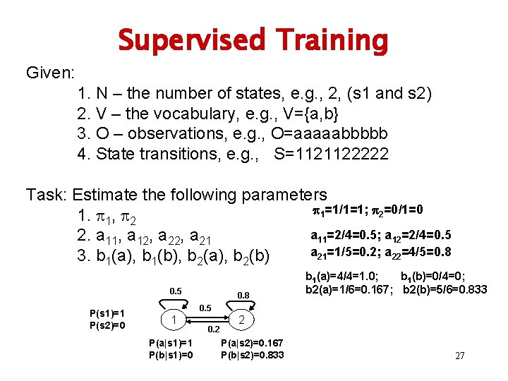 Supervised Training Given: 1. N – the number of states, e. g. , 2,