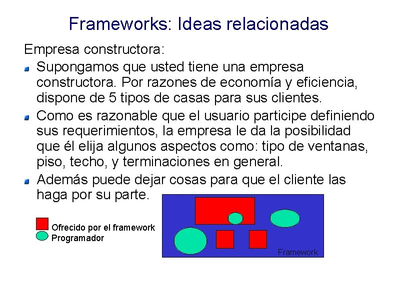 Frameworks: Ideas relacionadas Empresa constructora: Supongamos que usted tiene una empresa constructora. Por razones