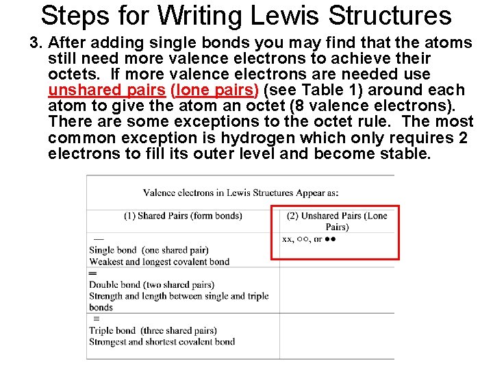 Steps for Writing Lewis Structures 3. After adding single bonds you may find that