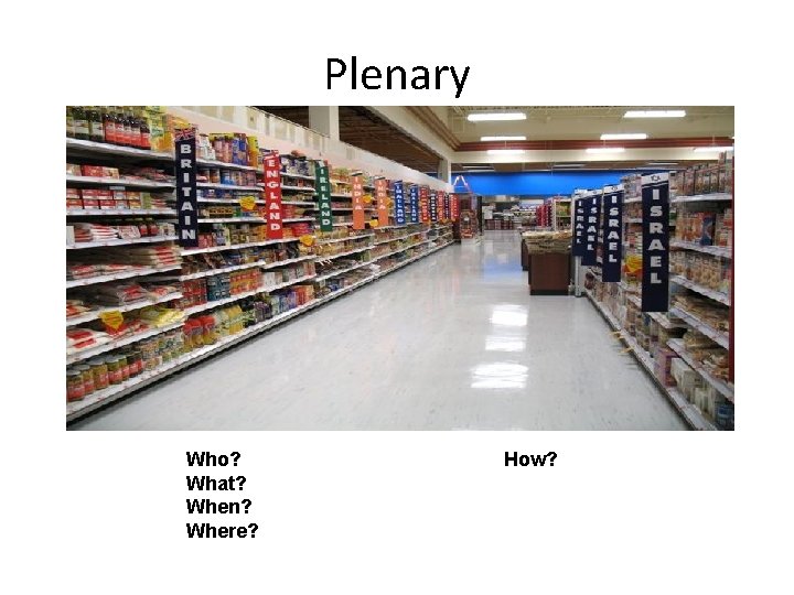 Plenary Who? What? When? Where? How? 