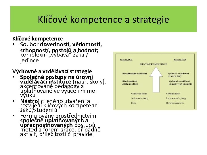 Klíčové kompetence a strategie Klíčové kompetence • Soubor dovedností, vědomostí, schopností, postojů a hodnot;