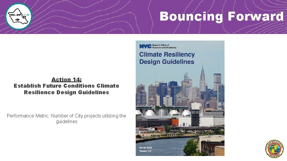 Bouncing Forward Action 14: Establish Future Conditions Climate Resilience Design Guidelines Performance Metric: Number