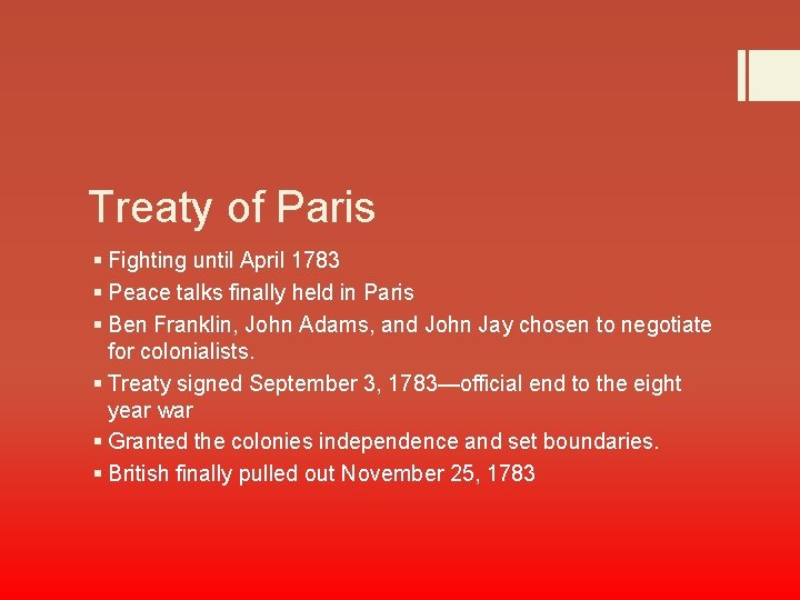 Treaty of Paris § Fighting until April 1783 § Peace talks finally held in
