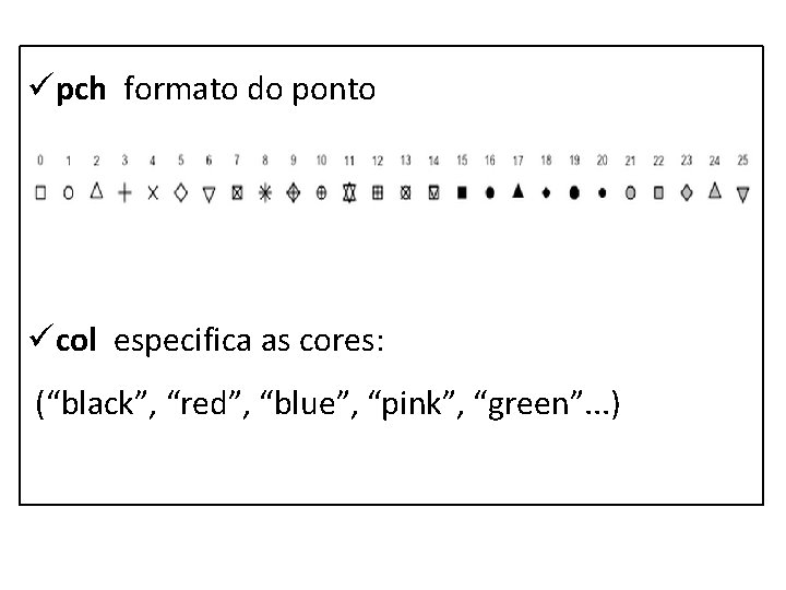 üpch formato do ponto ücol especifica as cores: (“black”, “red”, “blue”, “pink”, “green”. .