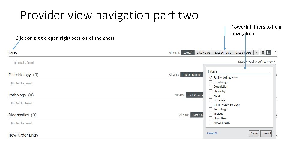 Provider view navigation part two Click on a title open right section of the