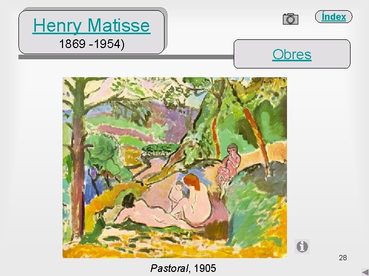 Índex Henry Matisse 1869 -1954) Obres 28 Pastoral, 1905 