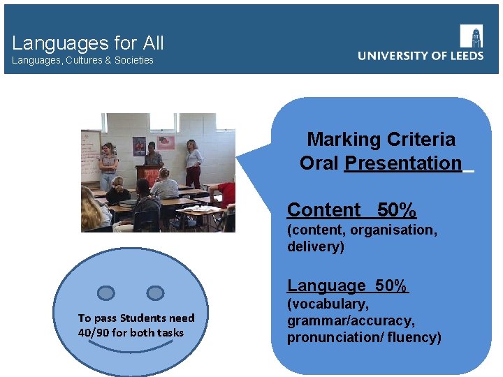 Languages for All Languages, Cultures & Societies Marking Criteria Oral Presentation Content 50% (content,