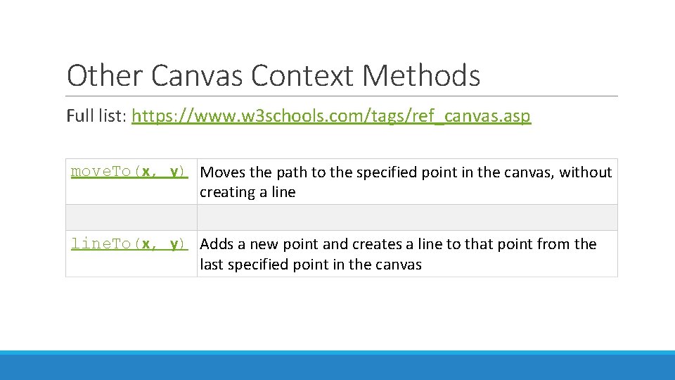 Other Canvas Context Methods Full list: https: //www. w 3 schools. com/tags/ref_canvas. asp move.