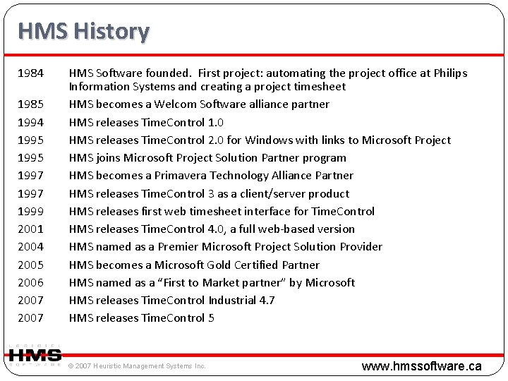 HMS History 1984 1985 1994 1995 1997 1999 2001 2004 2005 2006 2007 HMS HMS History 1984 1985 1994 1995 1997 1999 2001 2004 2005 2006 2007 HMS