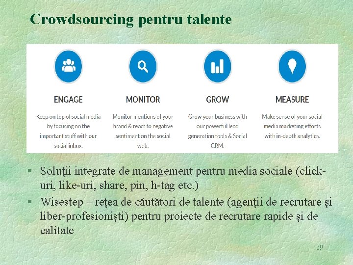 Crowdsourcing pentru talente § Soluţii integrate de management pentru media sociale (clickuri, like-uri, share,