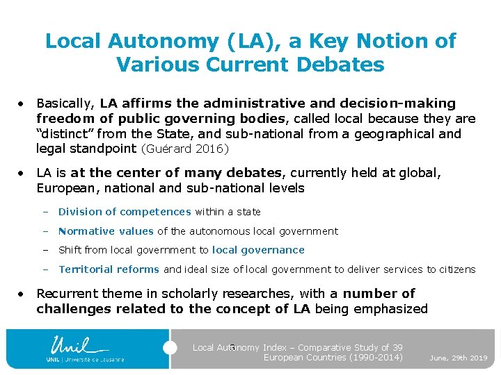 Local Autonomy and How to Measure it Ph