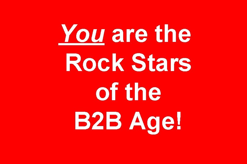 You are the Rock Stars of the B 2 B Age! 