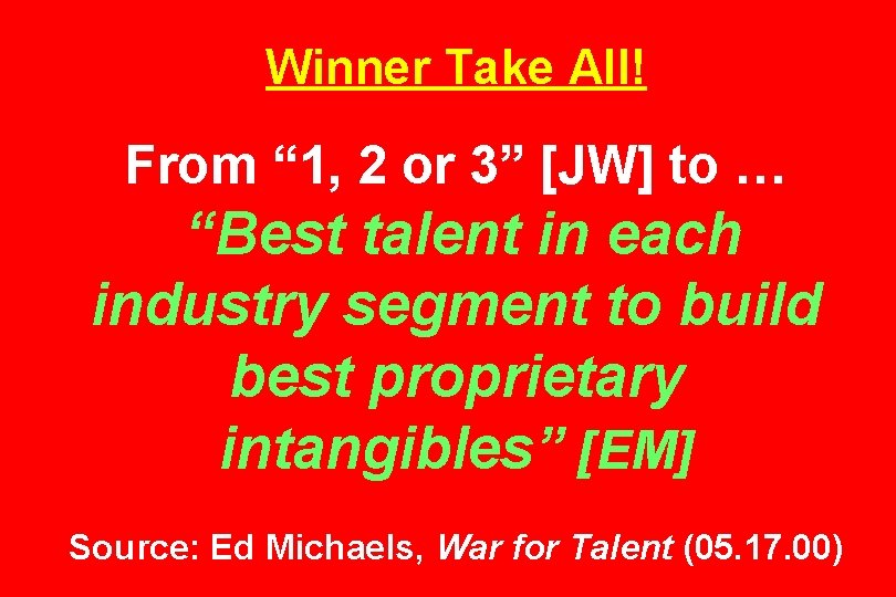 Winner Take All! From “ 1, 2 or 3” [JW] to … “Best talent