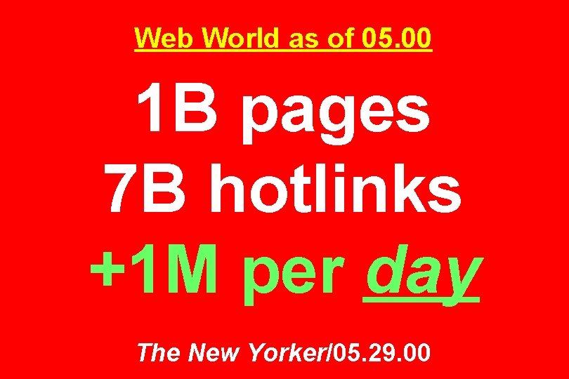 Web World as of 05. 00 1 B pages 7 B hotlinks +1 M