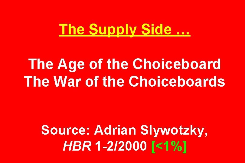 The Supply Side … The Age of the Choiceboard The War of the Choiceboards