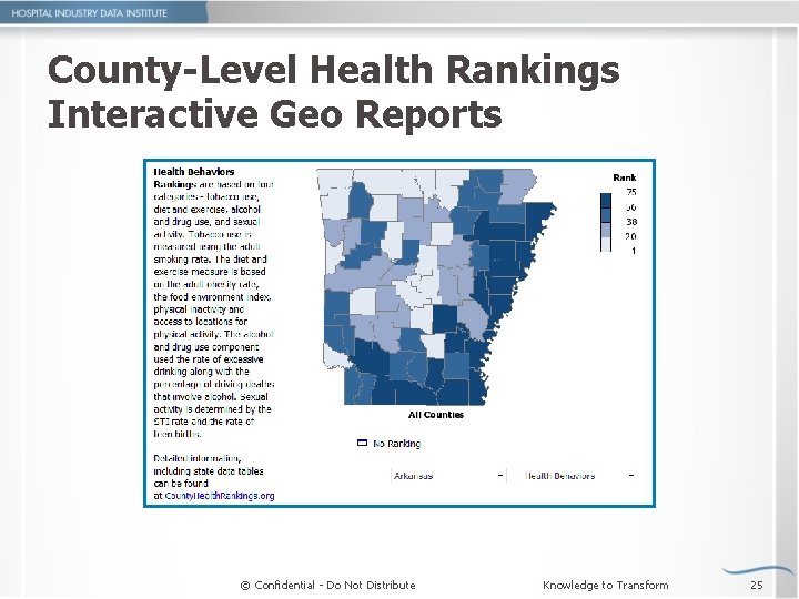 County-Level Health Rankings Interactive Geo Reports © Confidential - Do Not Distribute Knowledge to