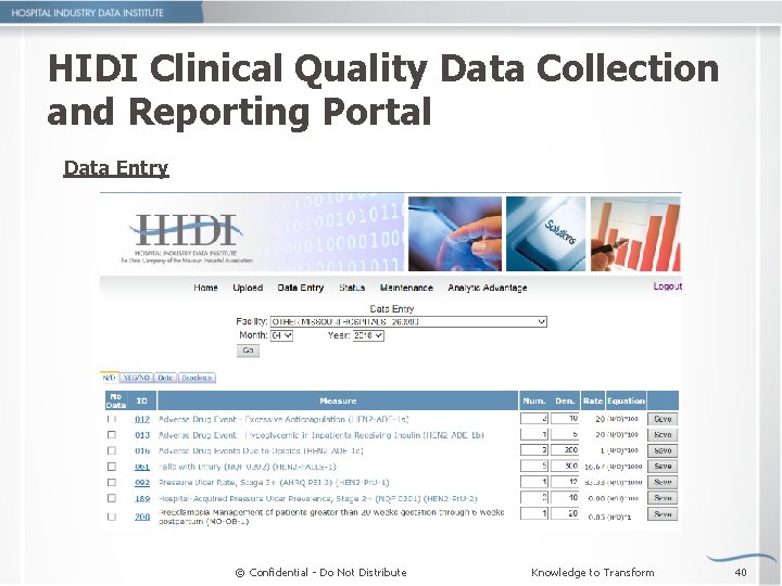 HIDI Clinical Quality Data Collection and Reporting Portal Data Entry © Confidential - Do