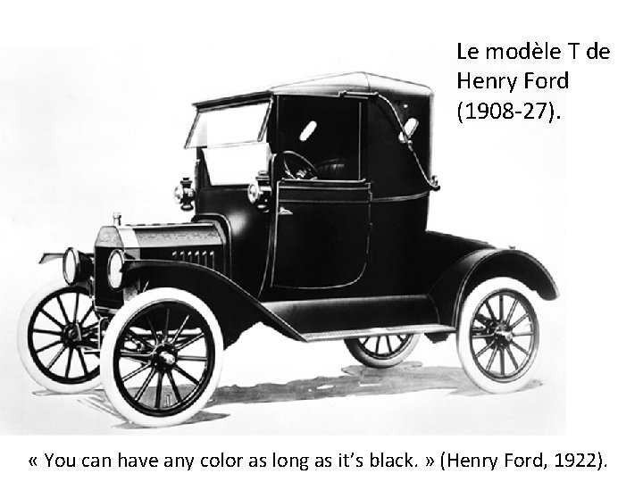 Le modèle T de Henry Ford (1908 -27). « You can have any color
